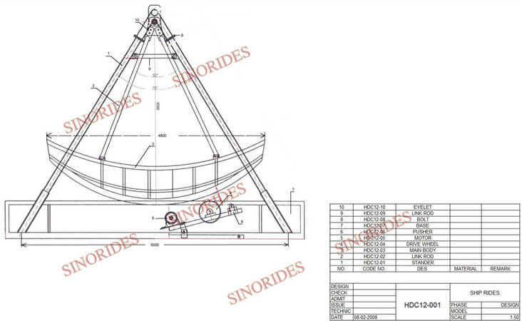 Sinorides Pirate Ship Ride technical drawing